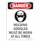 Signmission OSHA Danger Sign, Welding Goggles Must, 14in X 10in Decal, 10" W, 14" H, Portrait OS-DS-D-1014-V-1622 - alternate 1